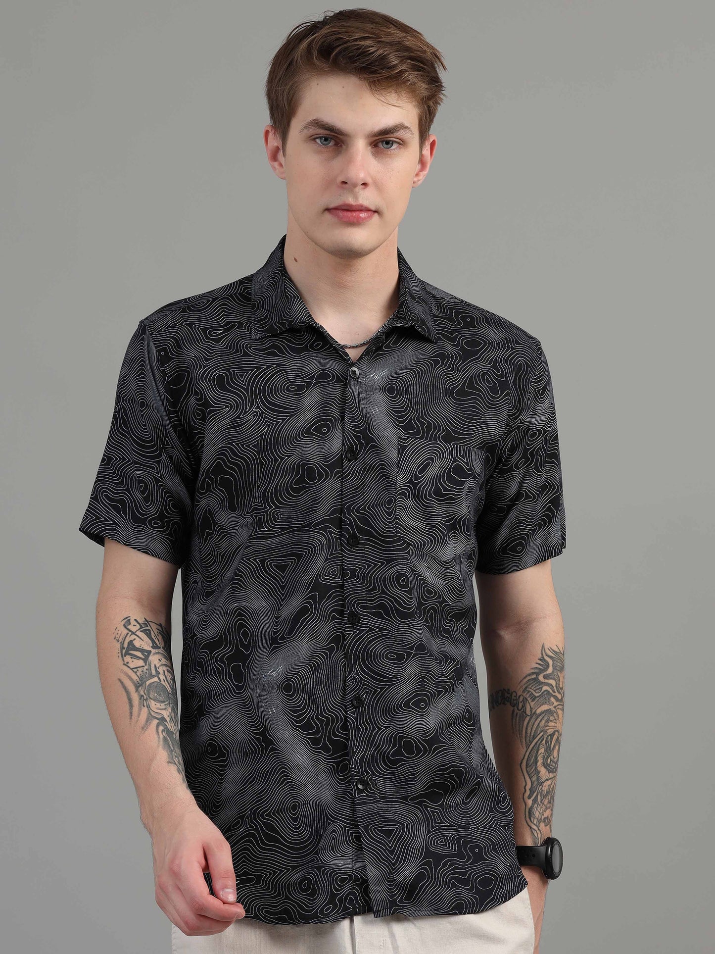  Line Art black printed shirt for men