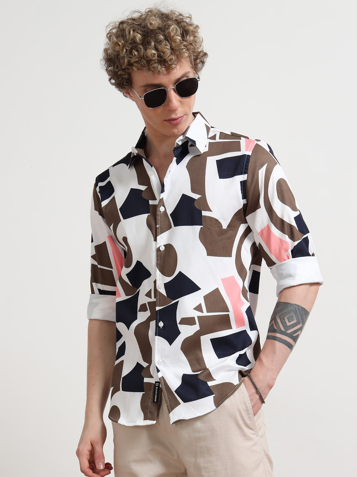 Cream Mix Full Sleeve Shirt for Men