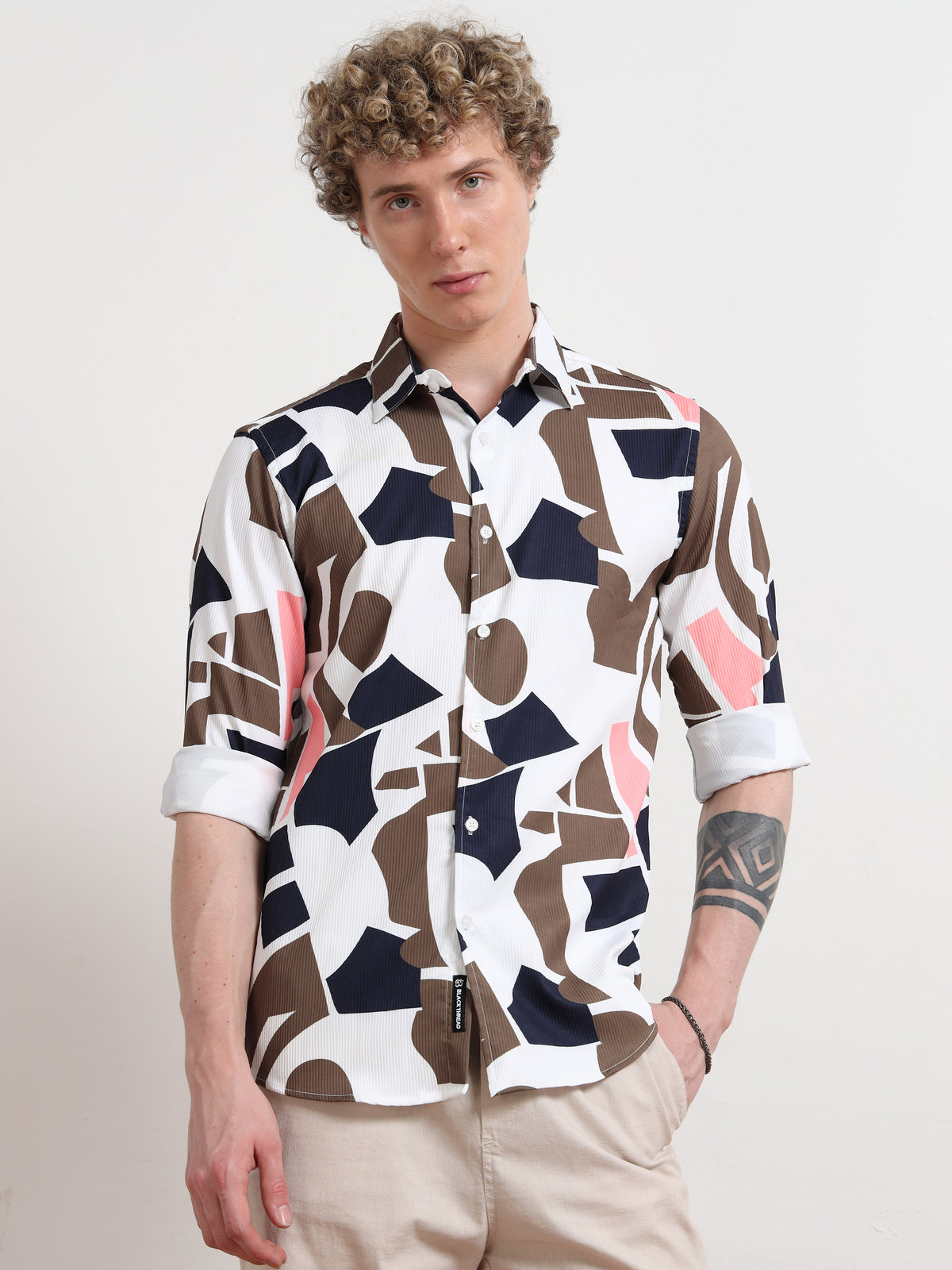 Cream Mix Full Sleeve Shirt for Men