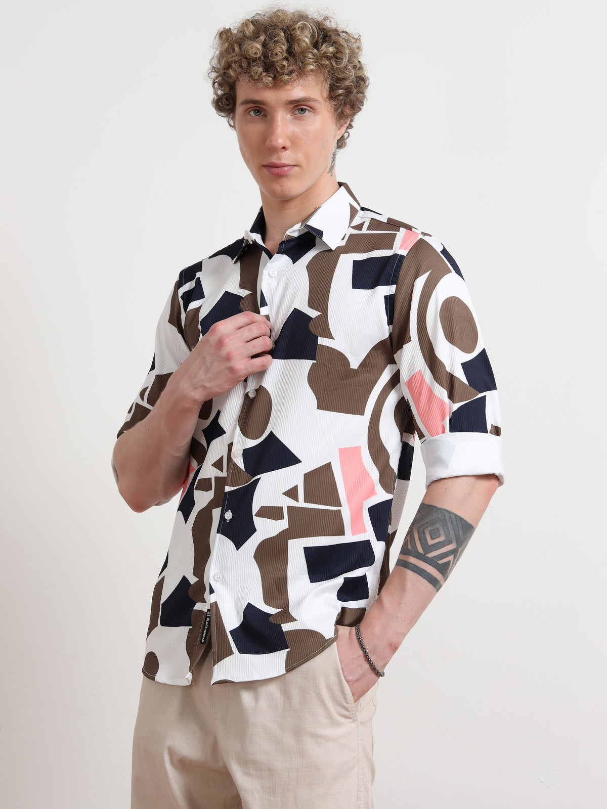 Cream Mix Full Sleeve Shirt for Men