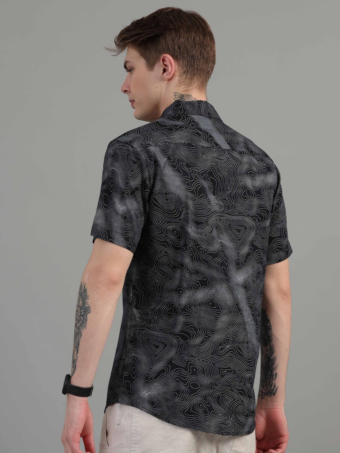  Line Art black printed shirt for men