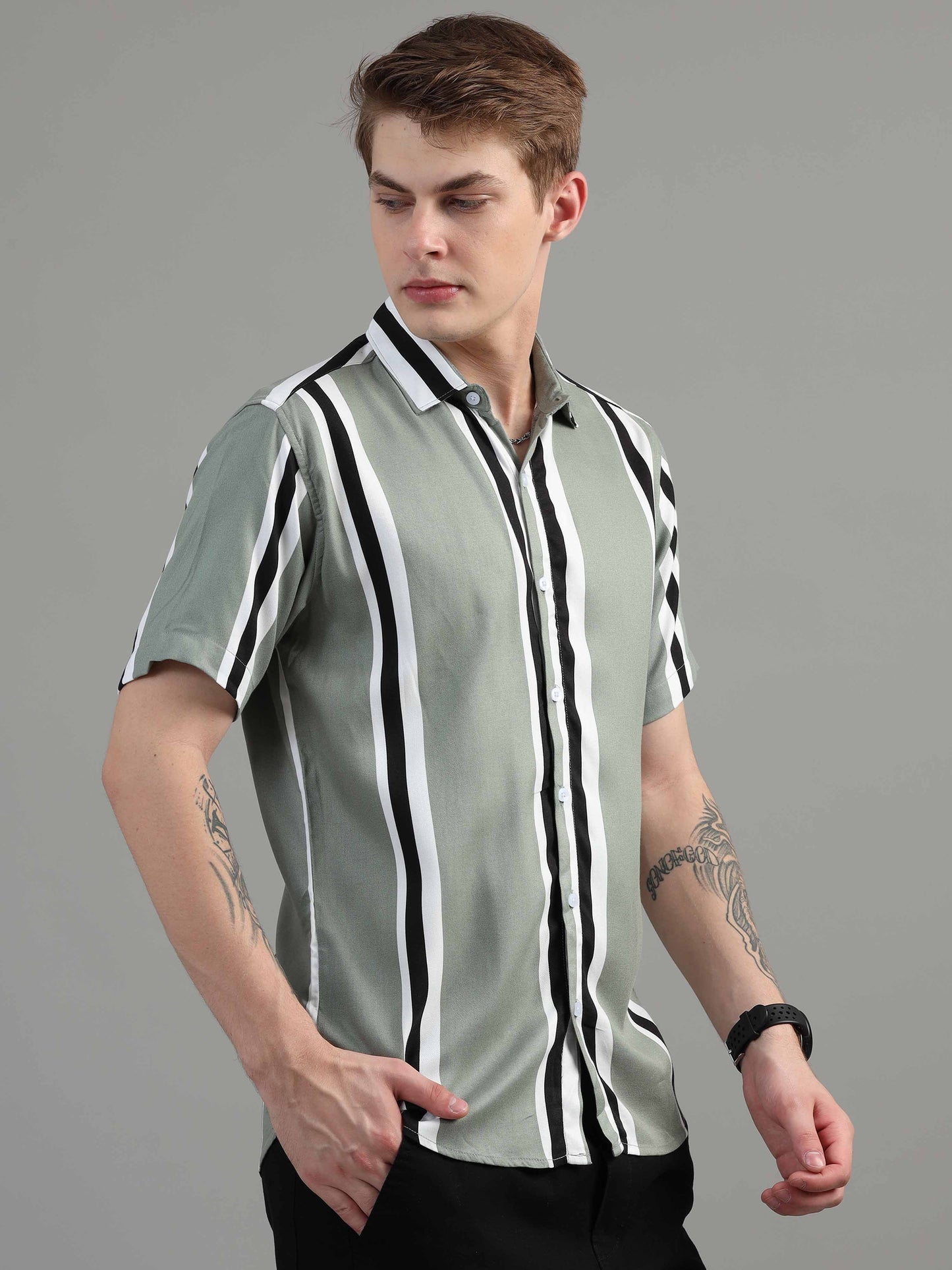 Pistachio striped shirt men