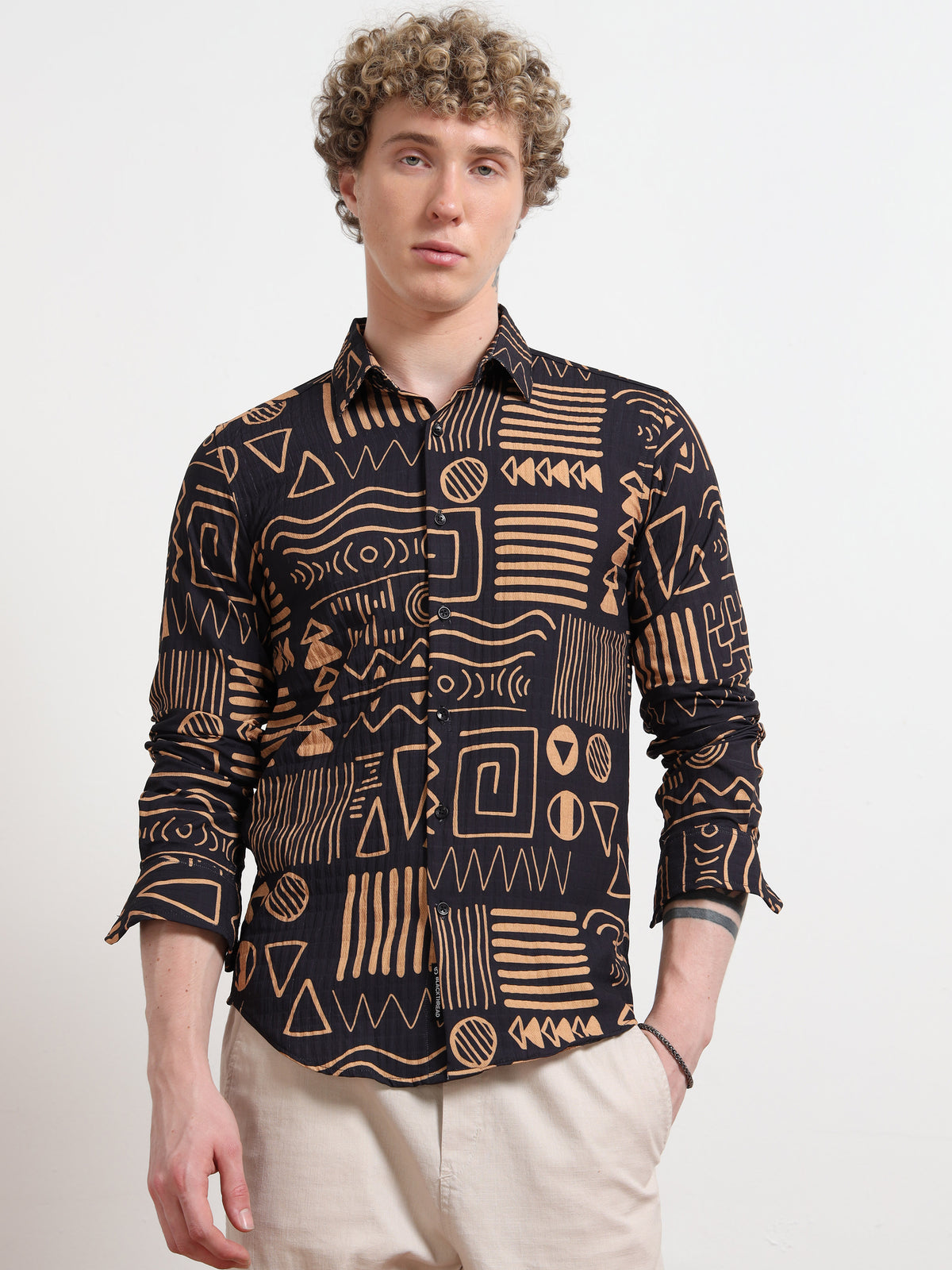Aesthetic Black Full sleeve Poly Cotton Digital Print Shirts