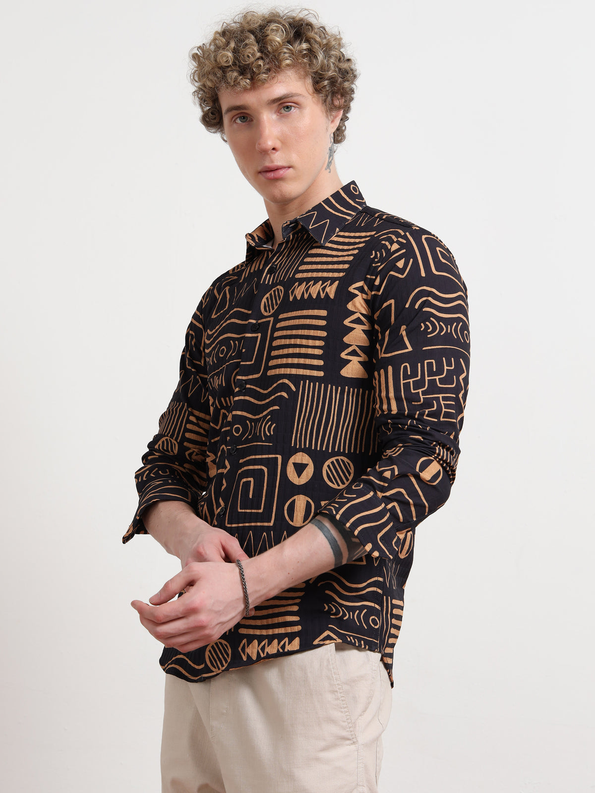 Aesthetic Black Full sleeve Poly Cotton Digital Print Shirts