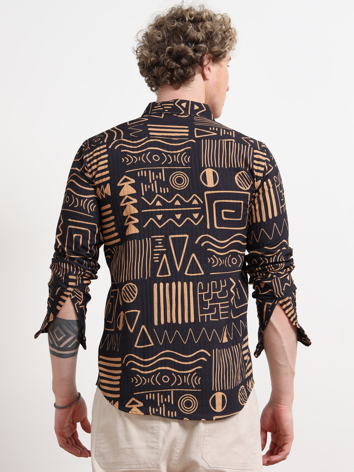 Aesthetic Black Full sleeve Poly Cotton Digital Print Shirts