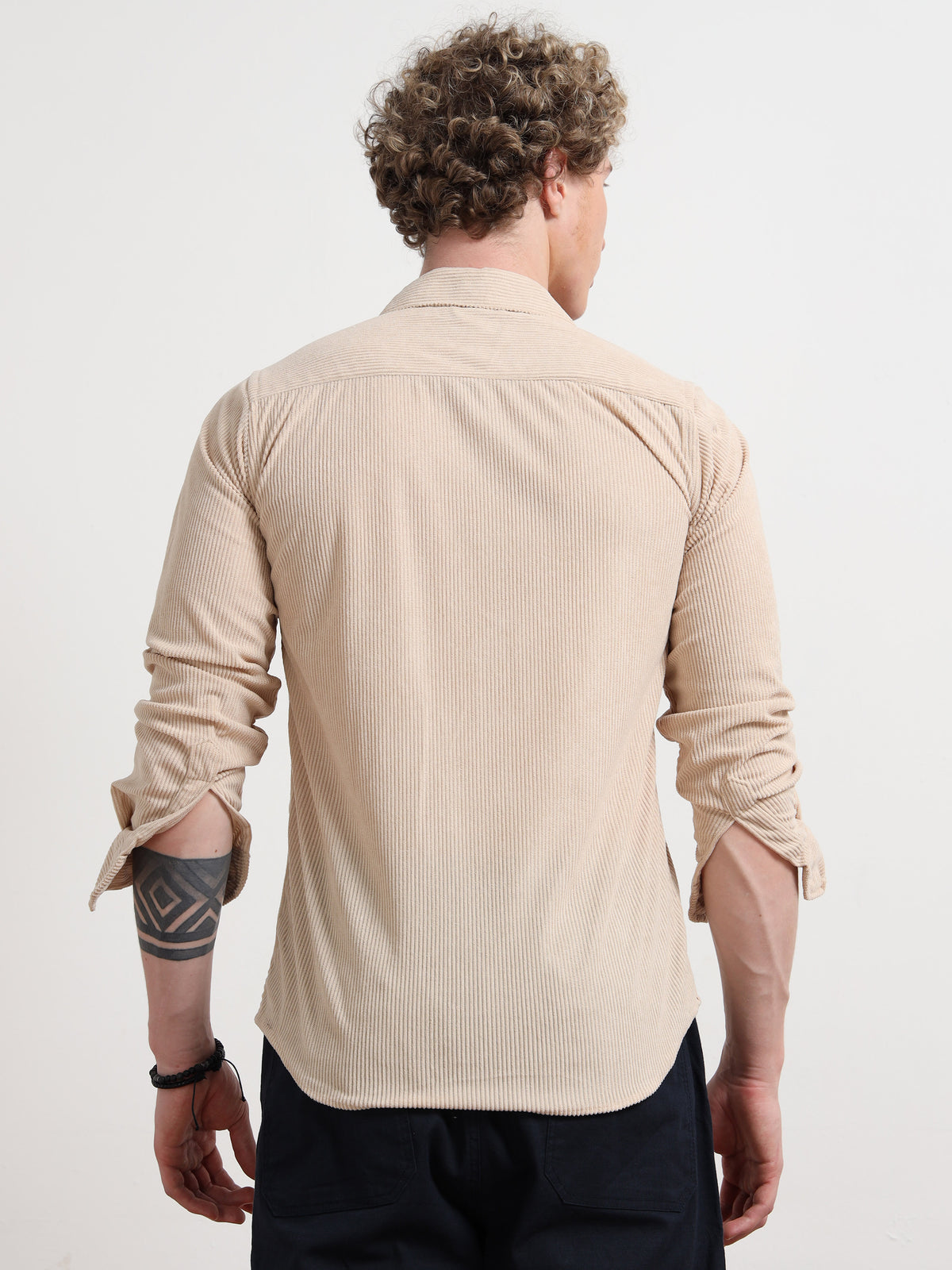 Beige Full sleeve Corduroy Shirts