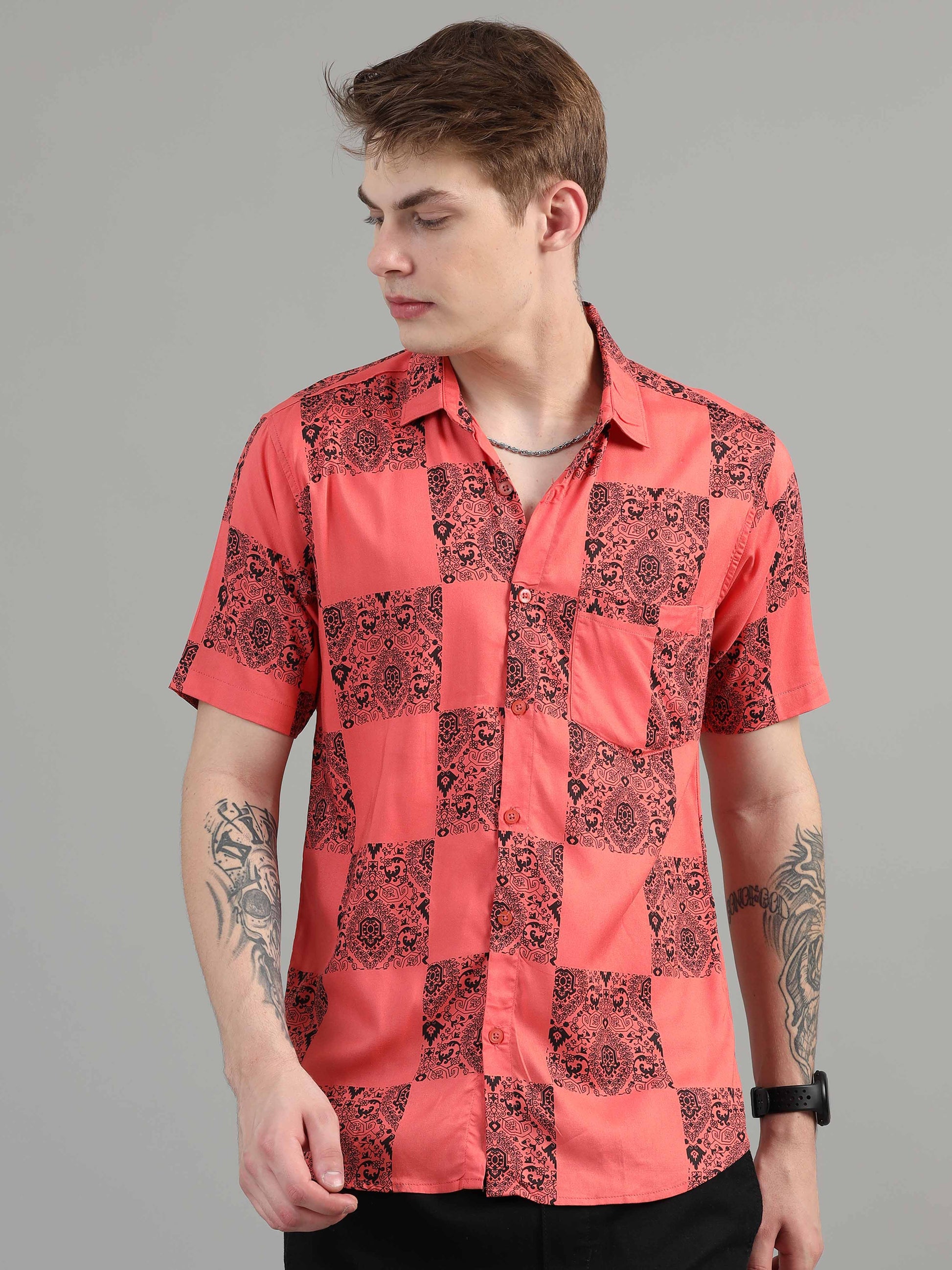 Coral printed  pink colour shirt for men