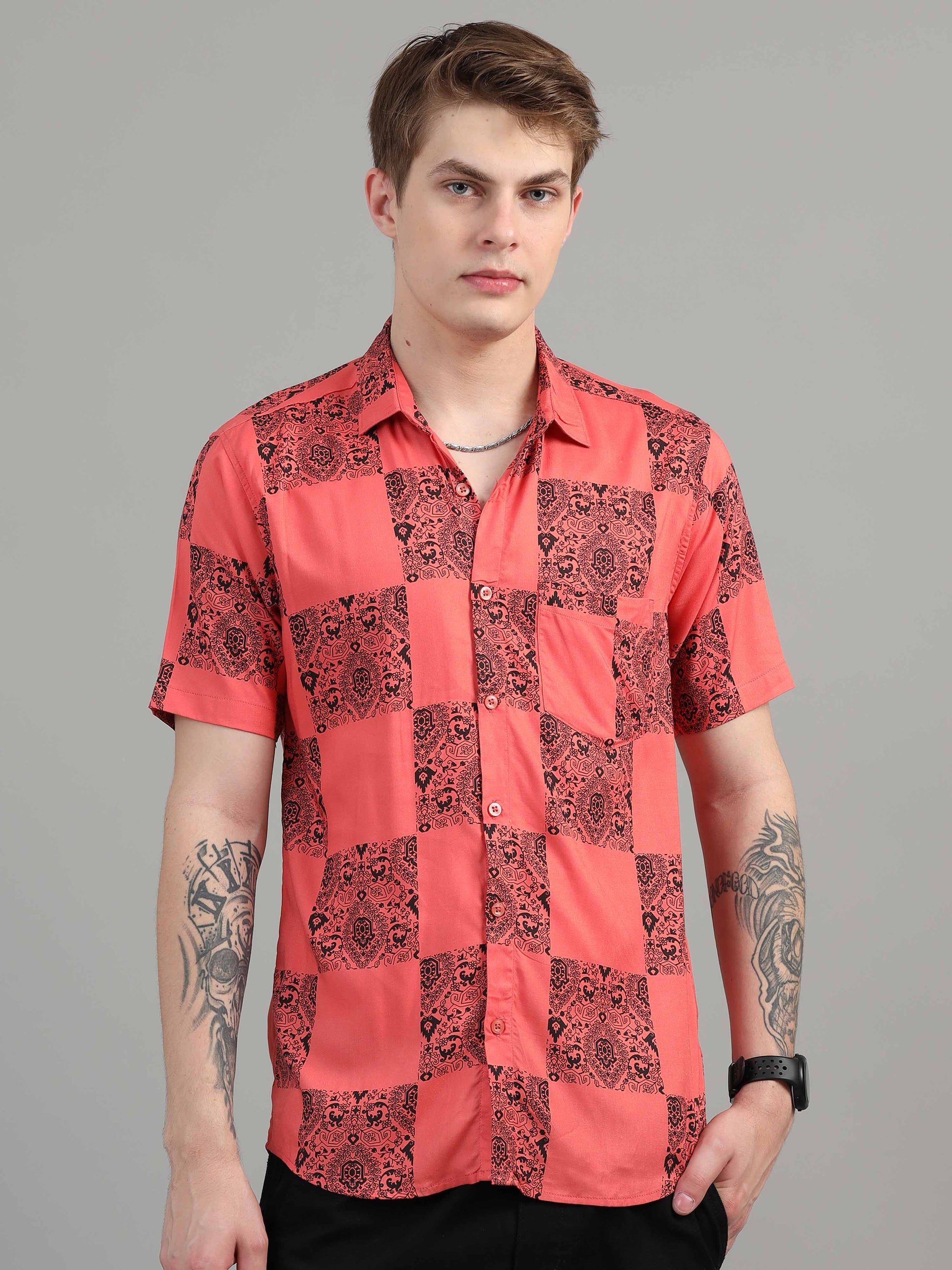 Coral printed  pink colour shirt for men