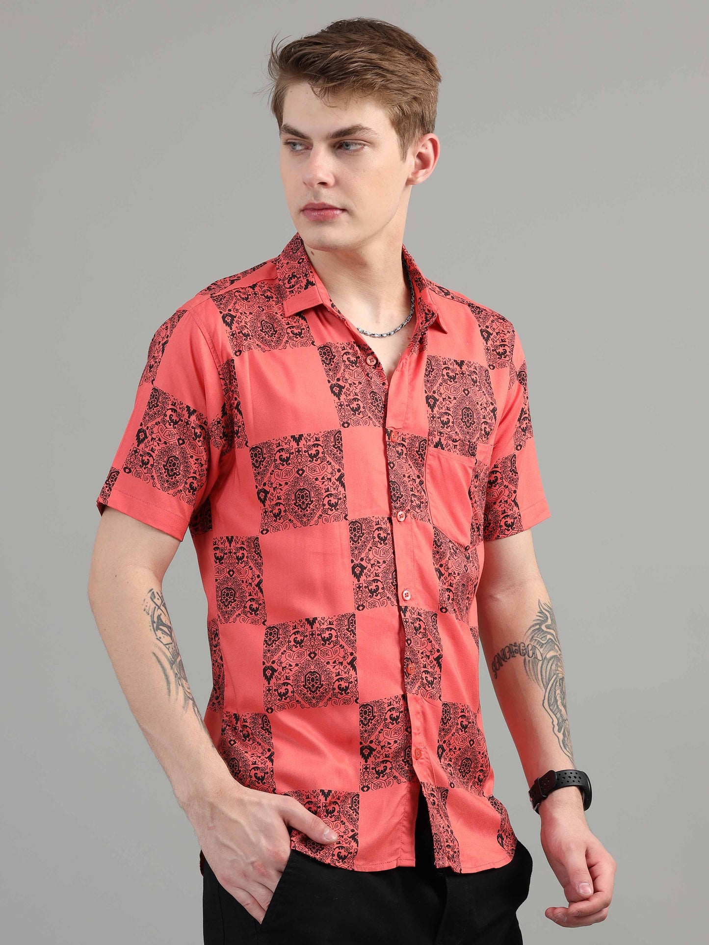 Coral printed  pink colour shirt for men