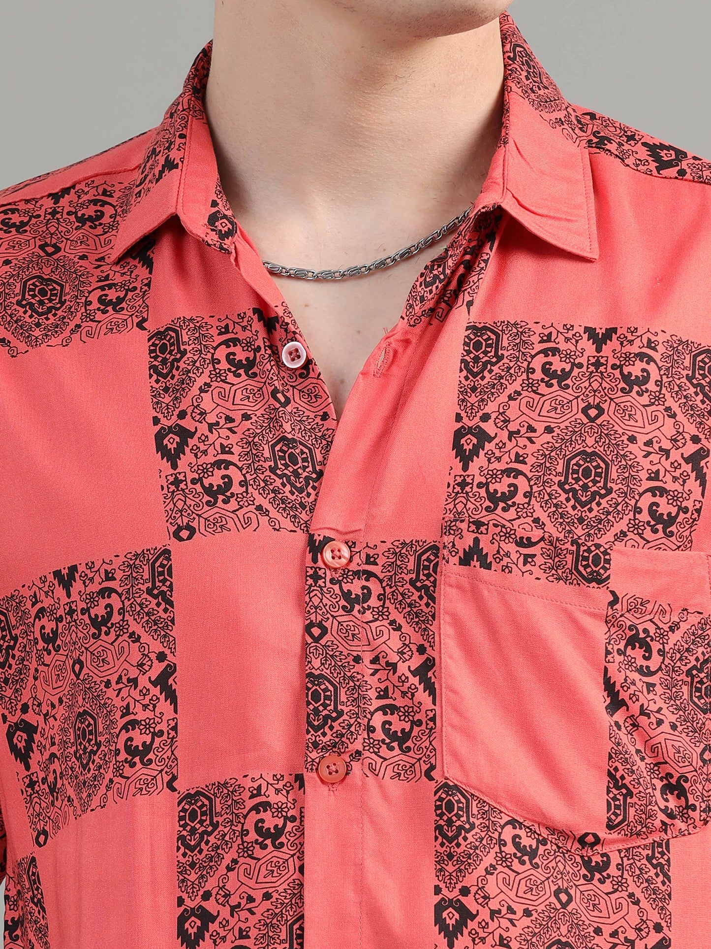 Coral printed  pink colour shirt for men