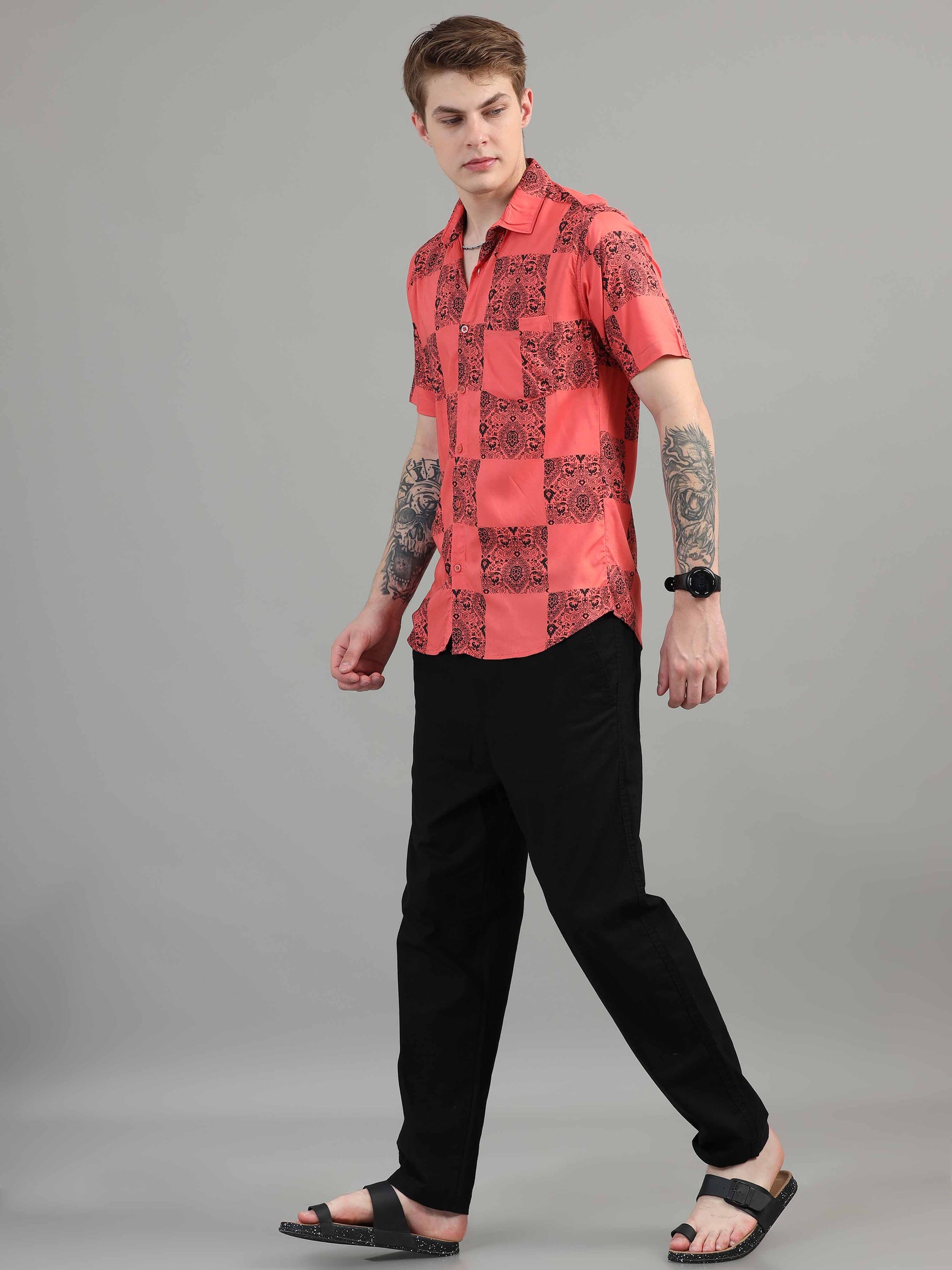 Coral printed  pink colour shirt for men