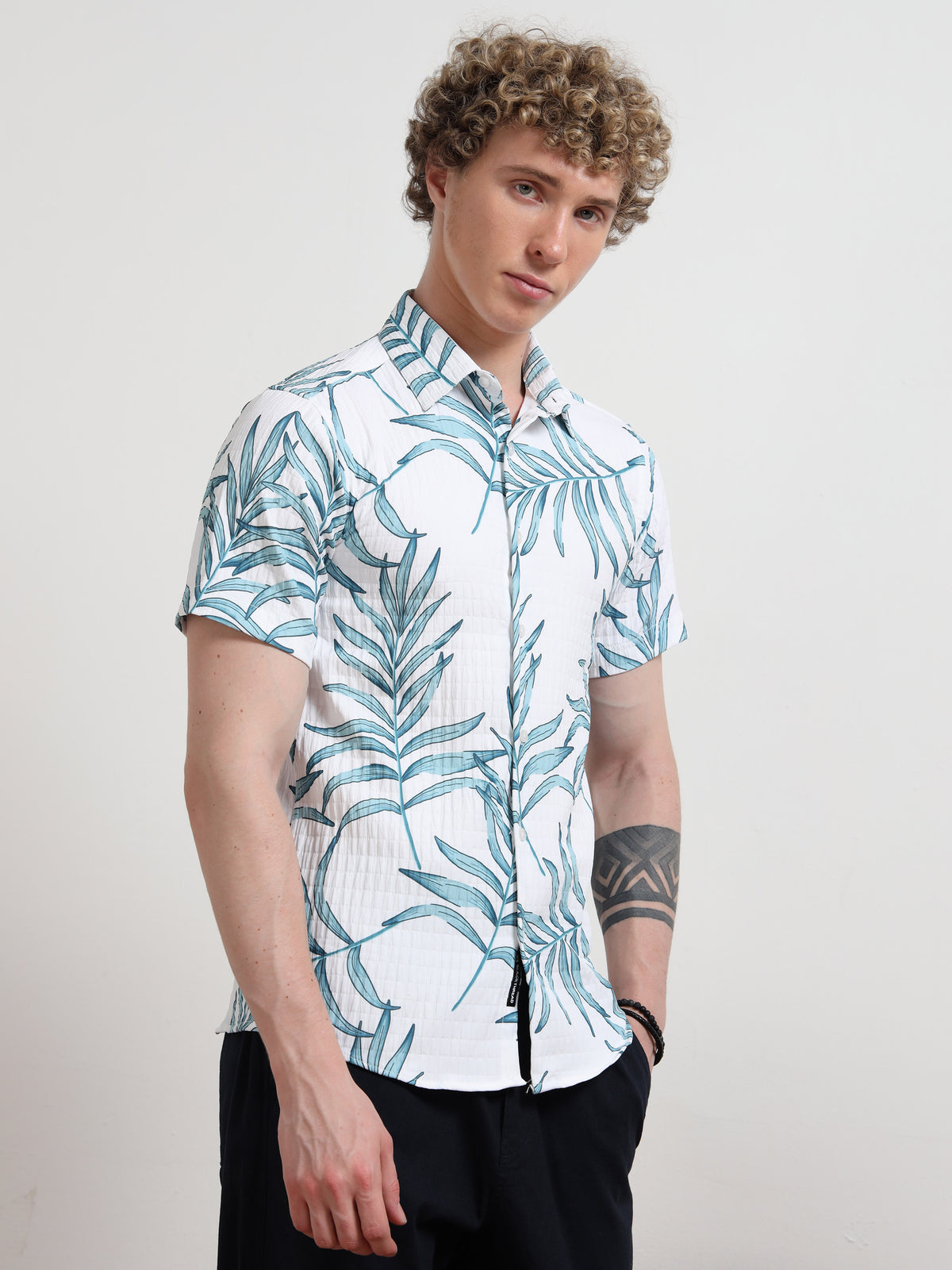 Blue leaf Half Sleeve Poly Cotton Digital Print Shirts