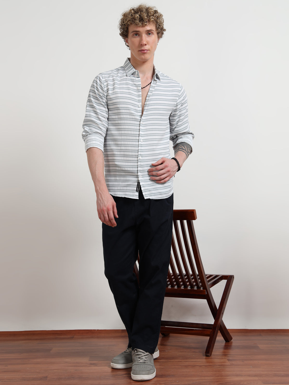 Green Full sleeve Strips Shirts