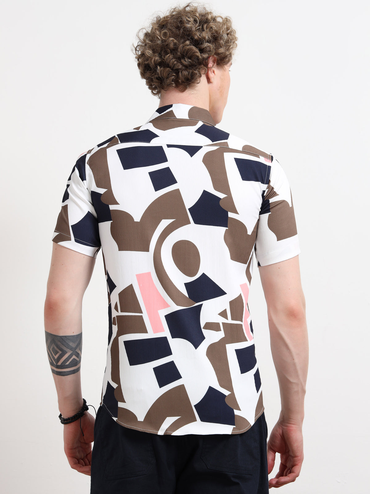 Cream Mix Half Sleeve Poly Cotton Digital Print Shirts