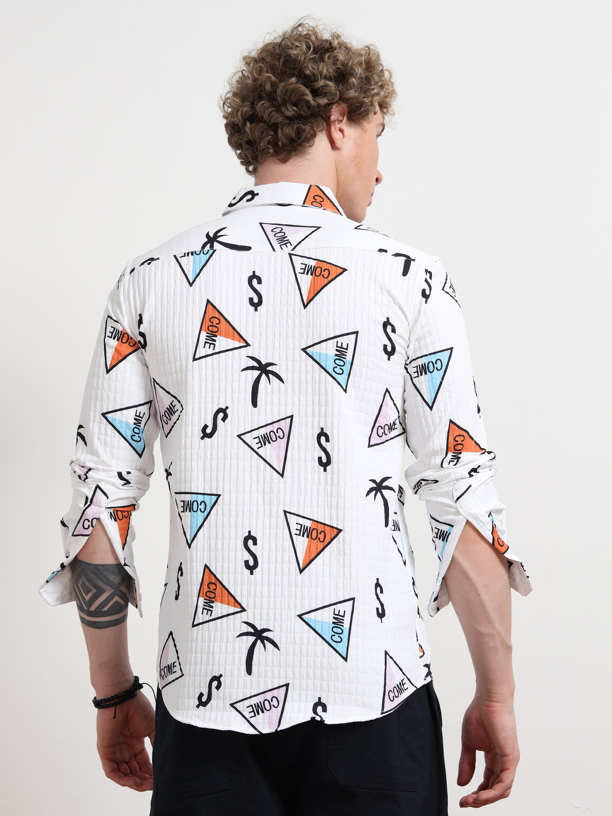 White Dollar Full sleeve Poly Cotton Digital Print Shirts