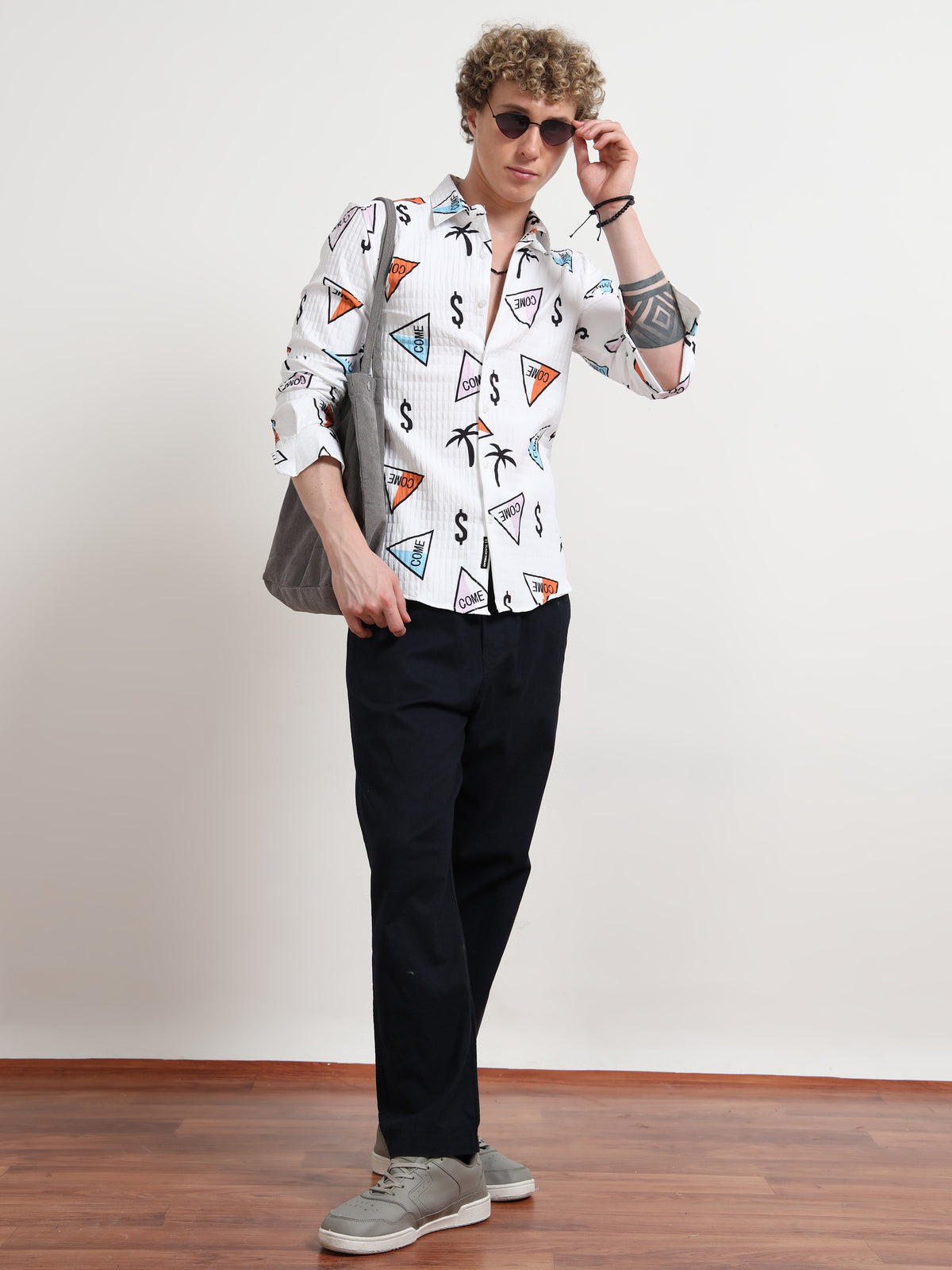 White Dollar Full sleeve Poly Cotton Digital Print Shirts