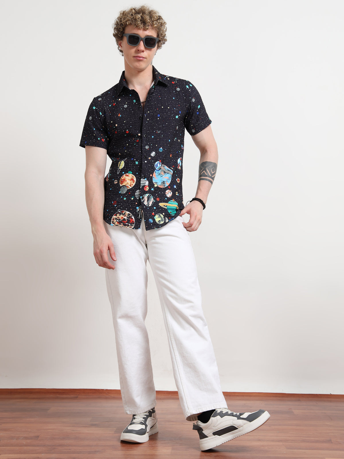 Space Half Sleeve Poly Cotton Digital Print Shirts