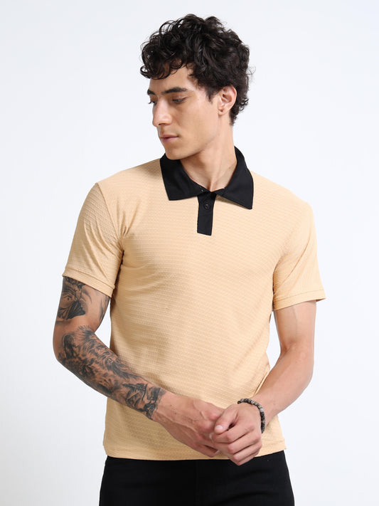 Men’s L.Biscuit Contrast-Collar Textured Polo  by Black Thread