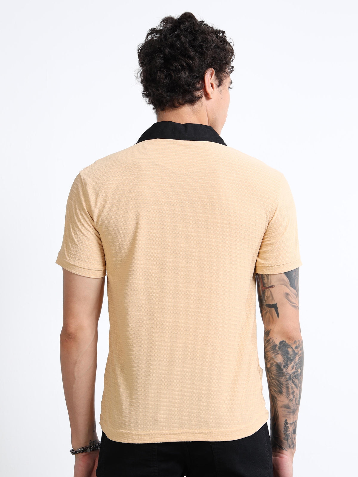 Men’s L.Biscuit Contrast-Collar Textured Polo  by Black Thread