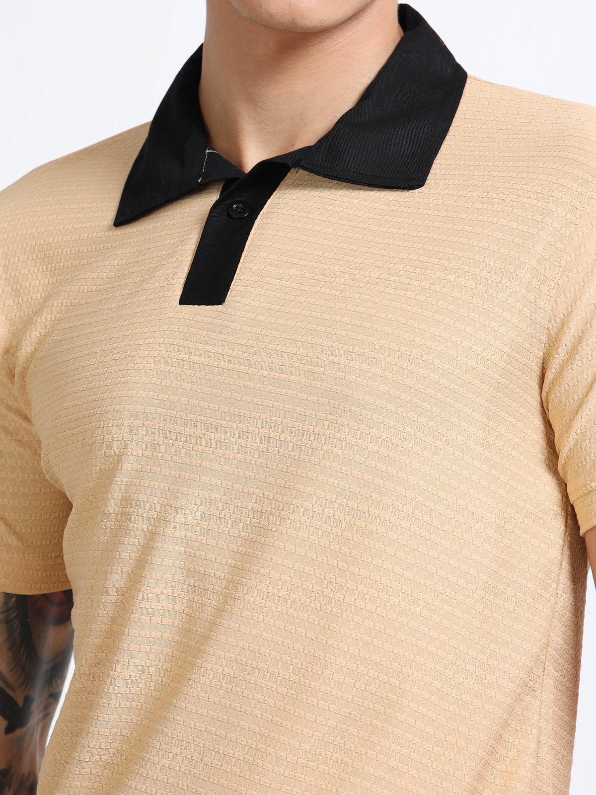 Men’s L.Biscuit Contrast-Collar Textured Polo  by Black Thread