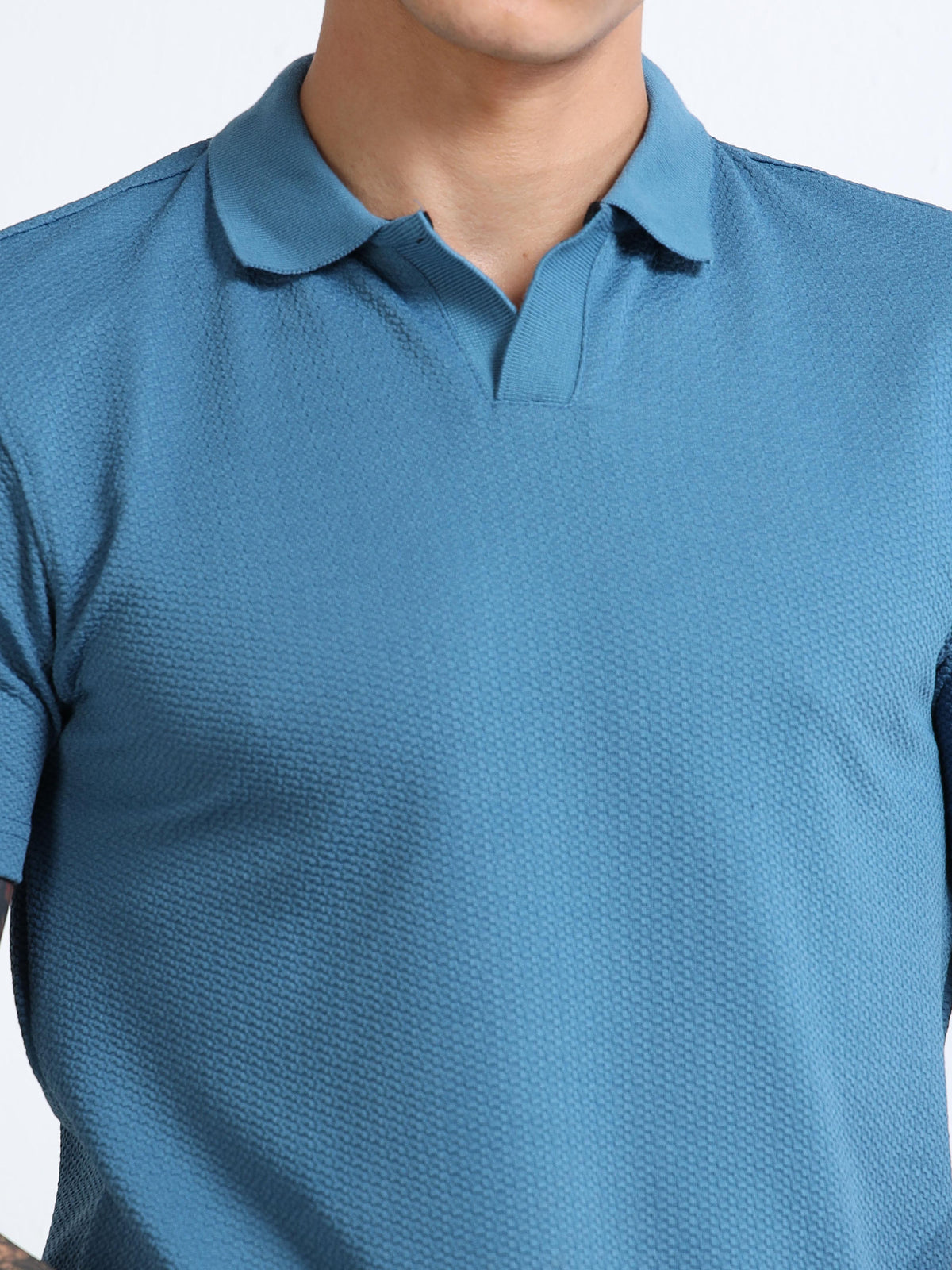 Men’s Textured Knit Polo – Teal Blue by Black Thread