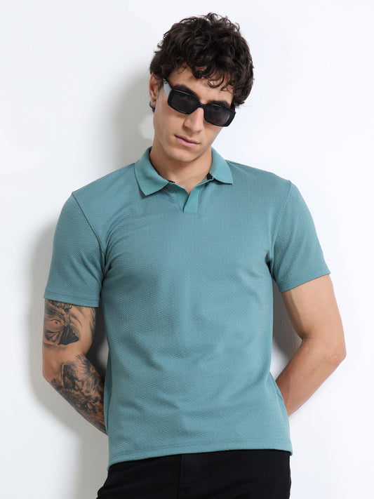 Men’s Textured Knit Polo – Seafoam Teal by Black Thread
