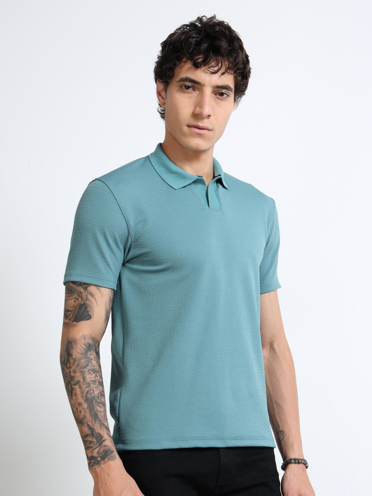 Men’s Textured Knit Polo – Seafoam Teal by Black Thread