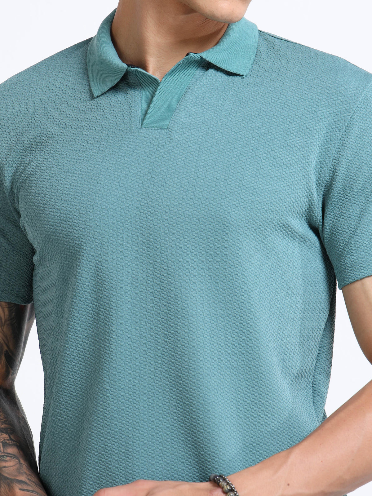 Men’s Textured Knit Polo – Seafoam Teal by Black Thread