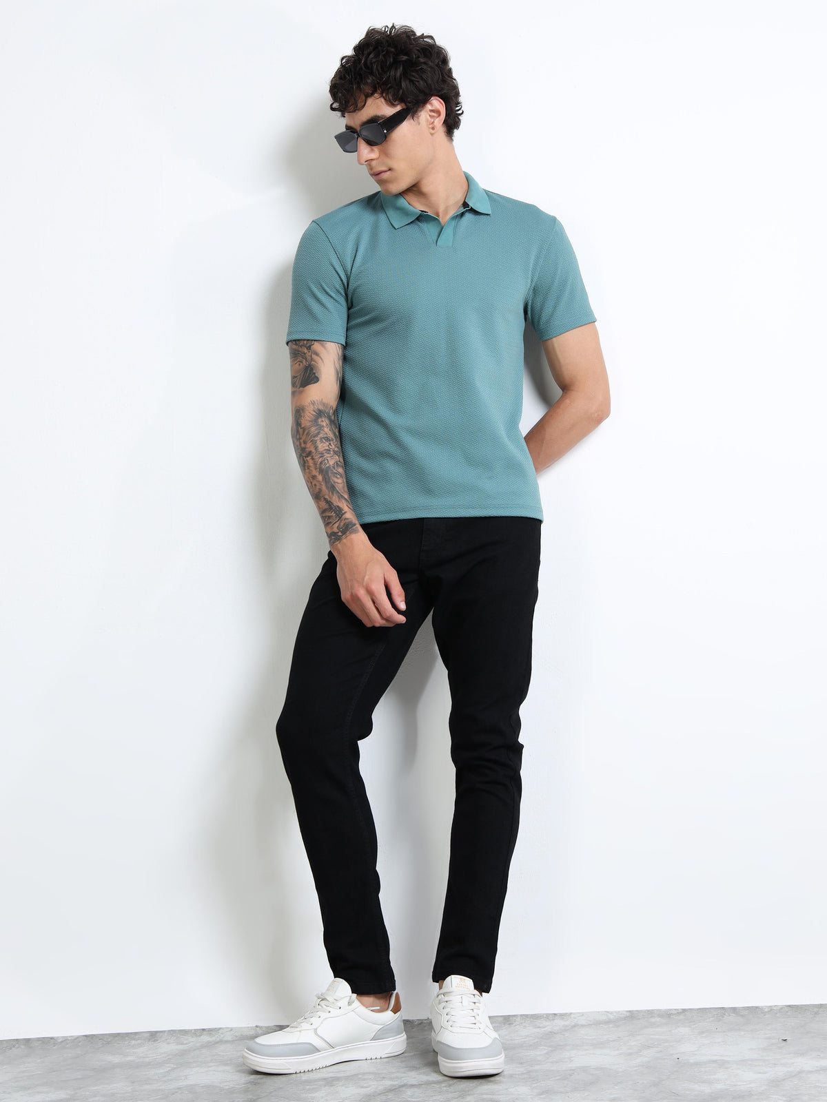 Men’s Textured Knit Polo – Seafoam Teal by Black Thread
