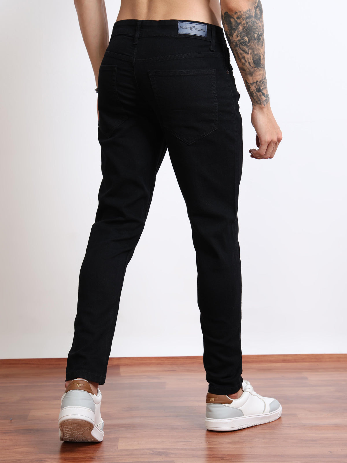 Men’s Black Slim Fit Stretch Jeans  by Black Thread