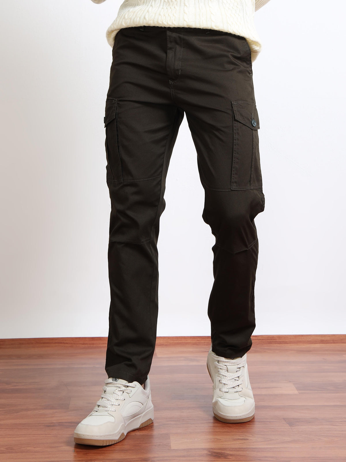 Men’s Dark Green Stretch Cargo Pants by Black Thread