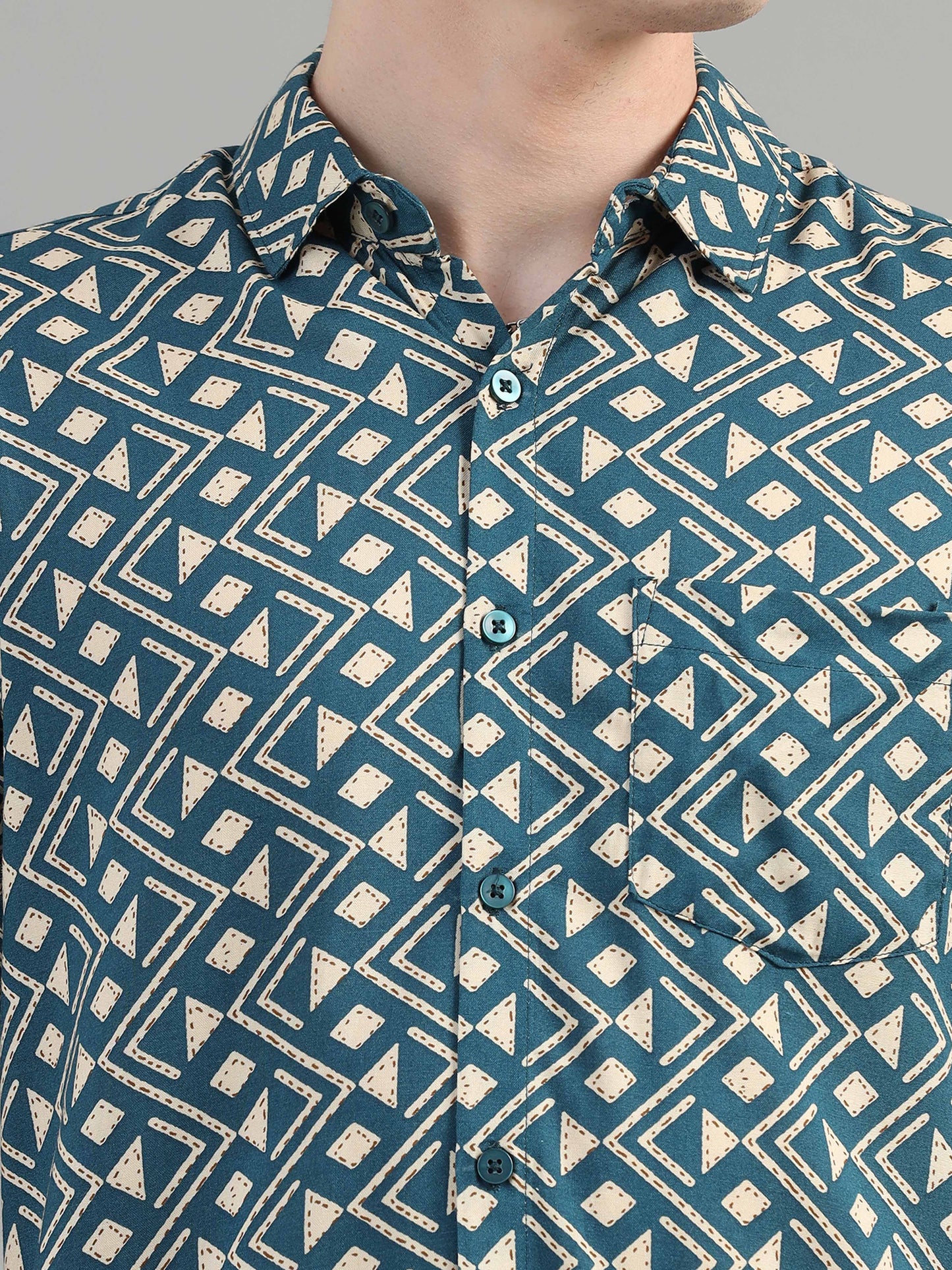 Dark Teal Geometric Print Shirt for men