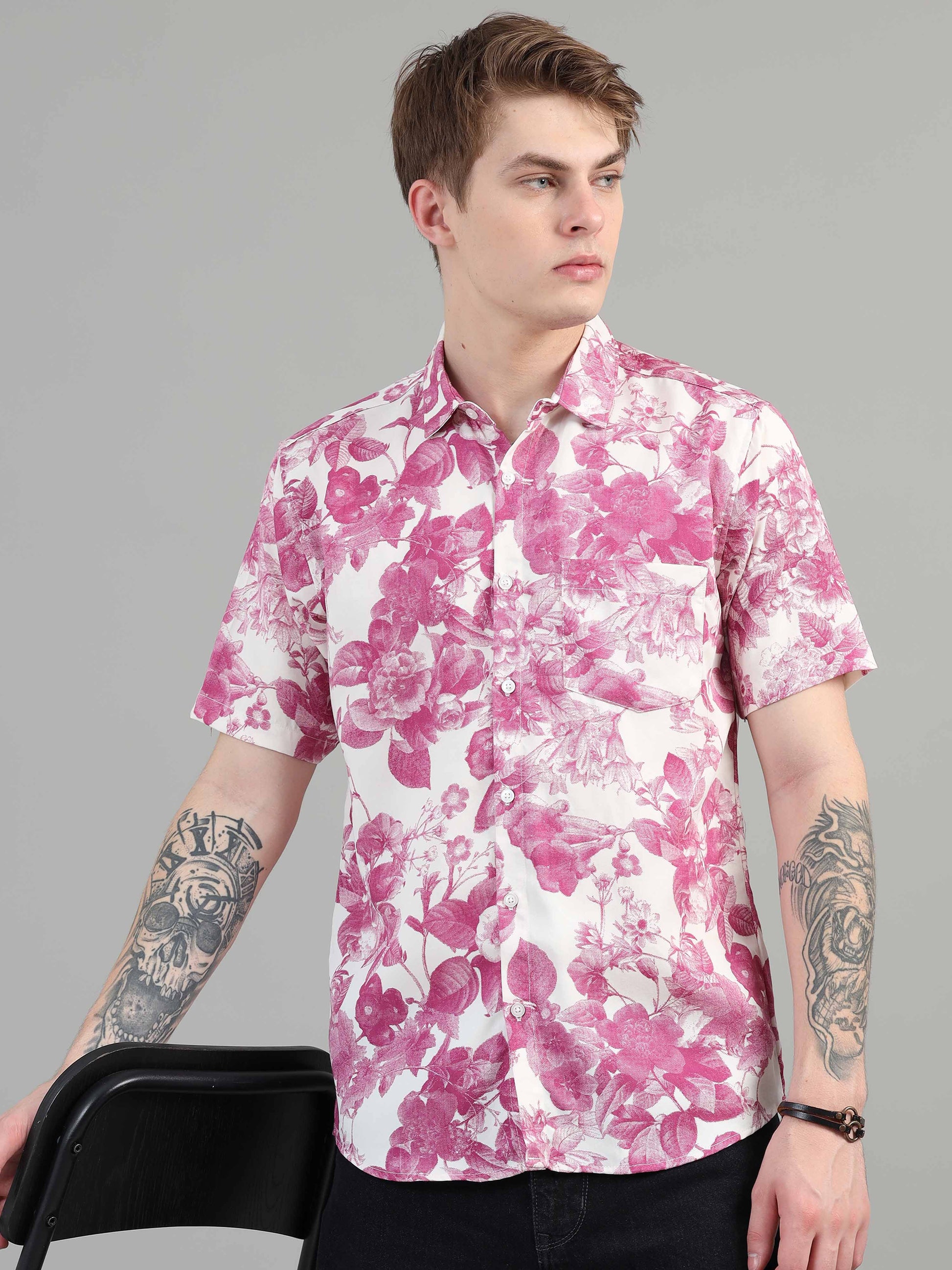 printed Pink Floral  Shirt for men