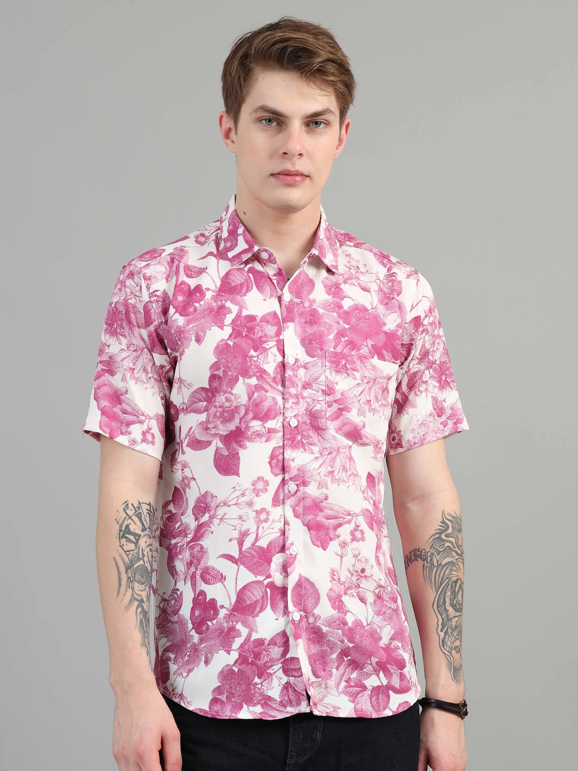 printed Pink Floral  Shirt for men