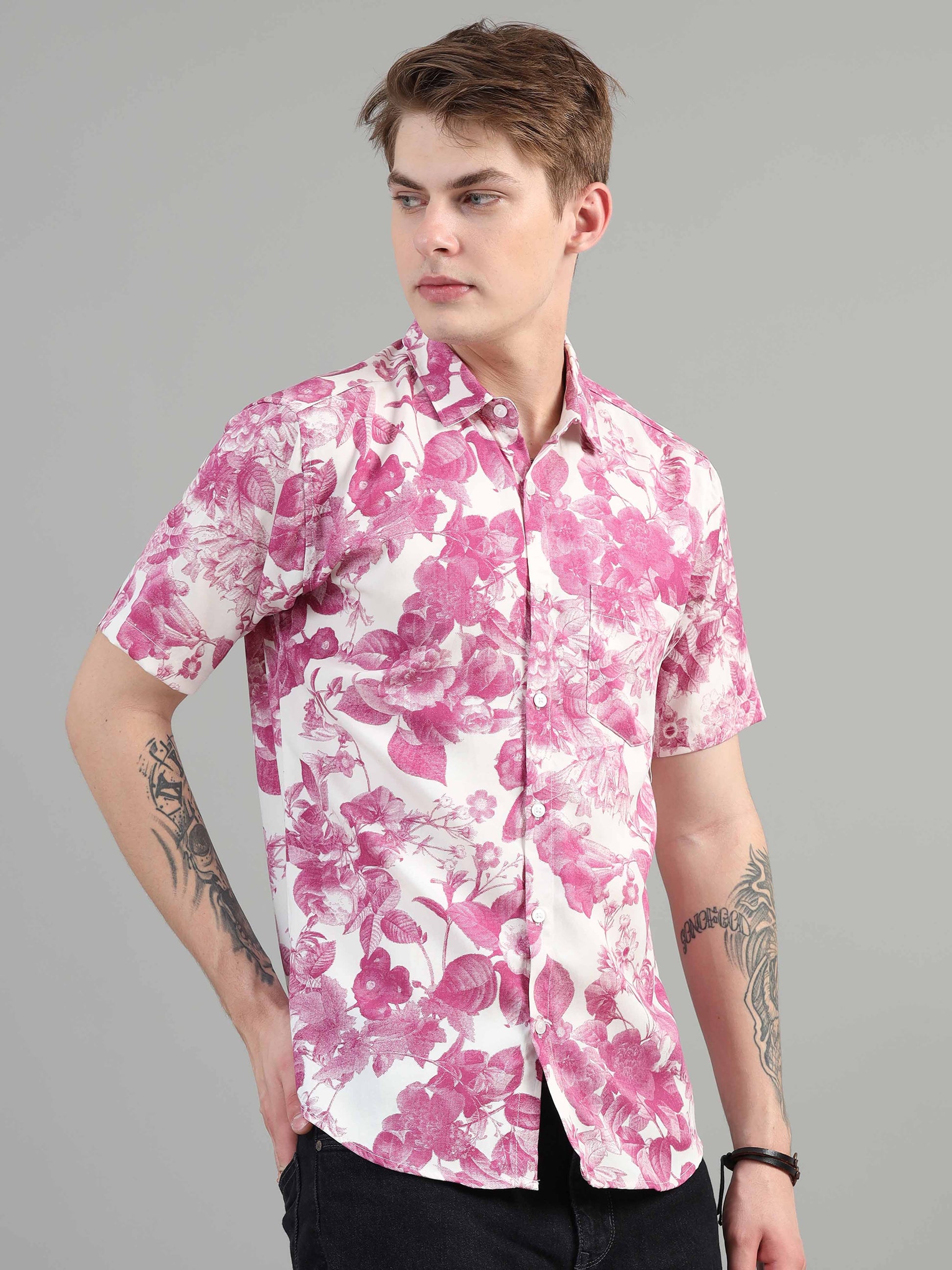 printed Pink Floral  Shirt for men