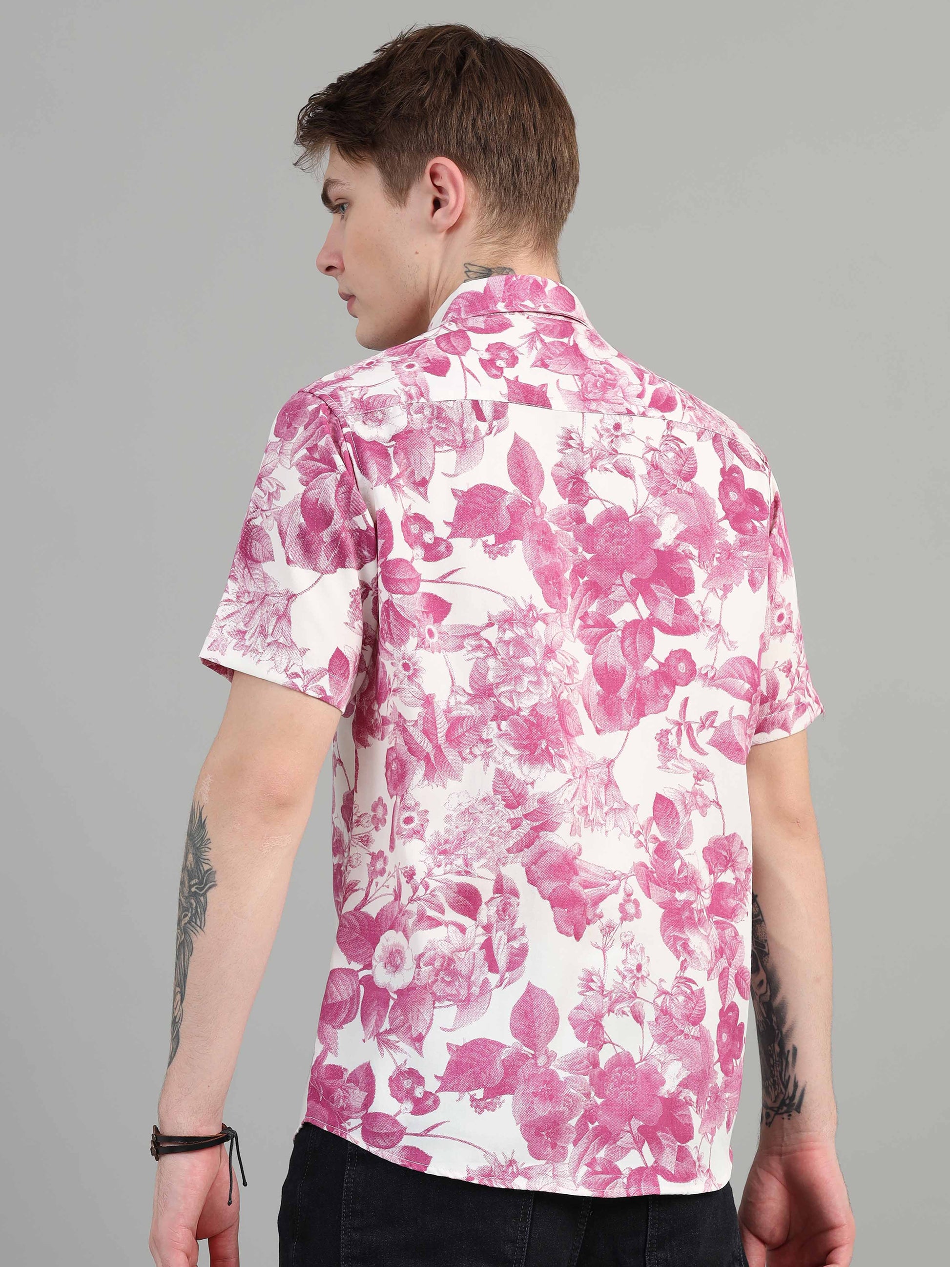 printed Pink Floral  Shirt for men