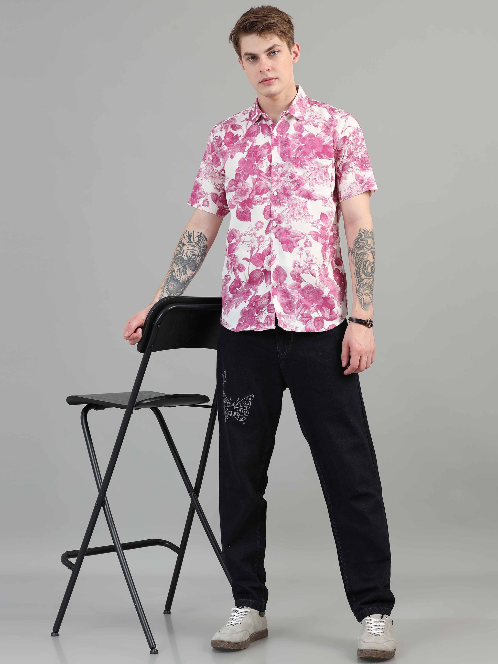 printed Pink Floral  Shirt for men