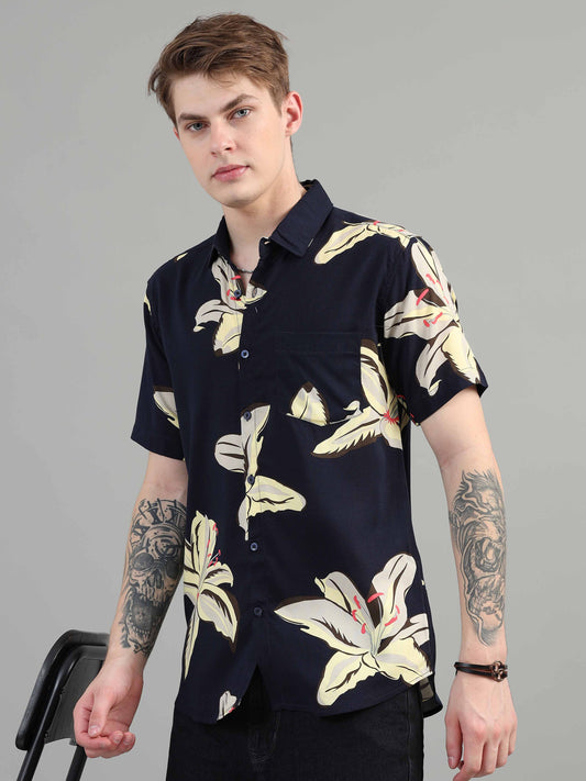 Floral Printed solid navy blue shirt Shirt for men