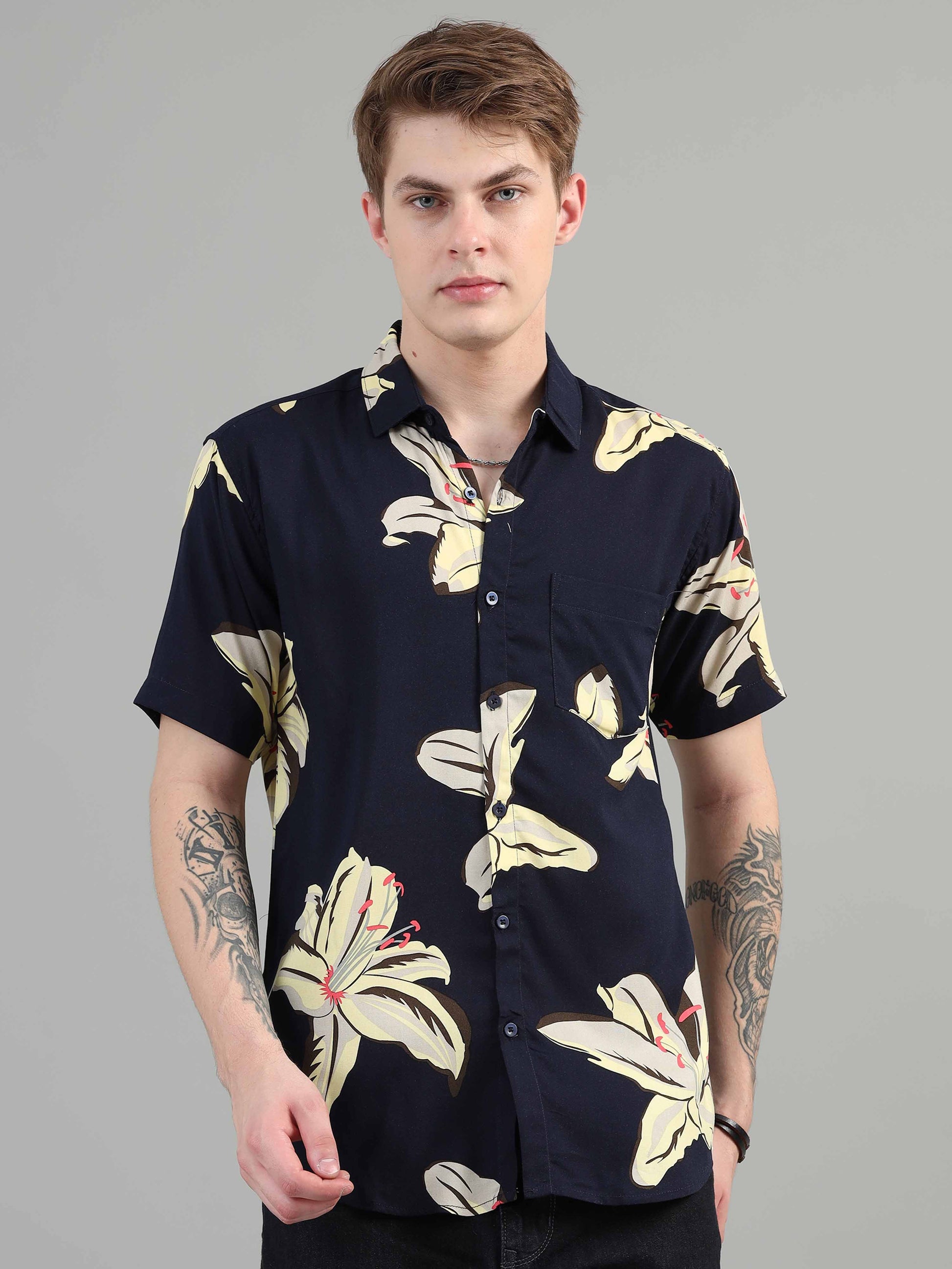 Floral Printed solid navy blue shirt Shirt for men