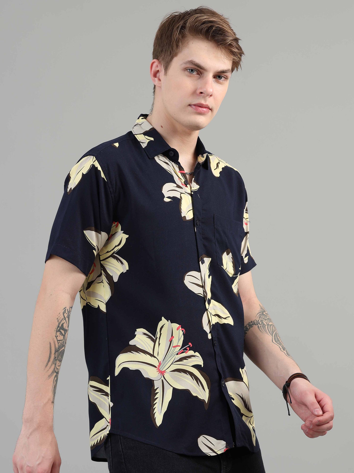 Floral Printed solid navy blue shirt Shirt for men