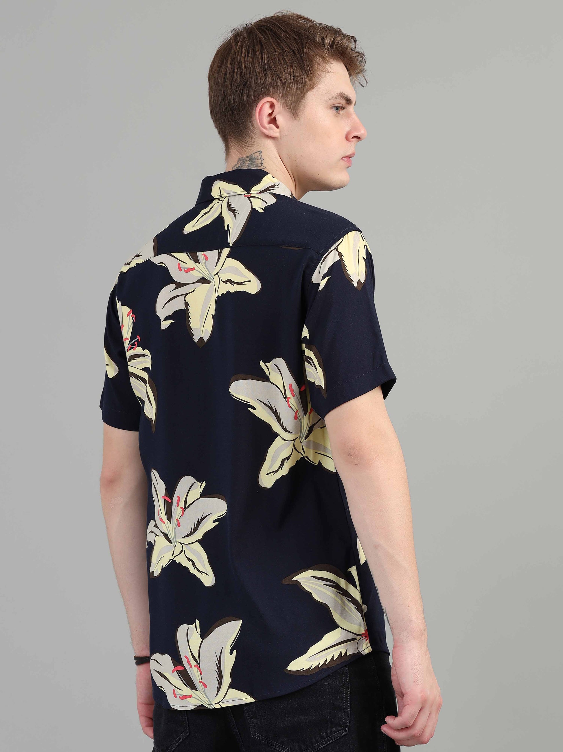 Floral Printed solid navy blue shirt Shirt for men