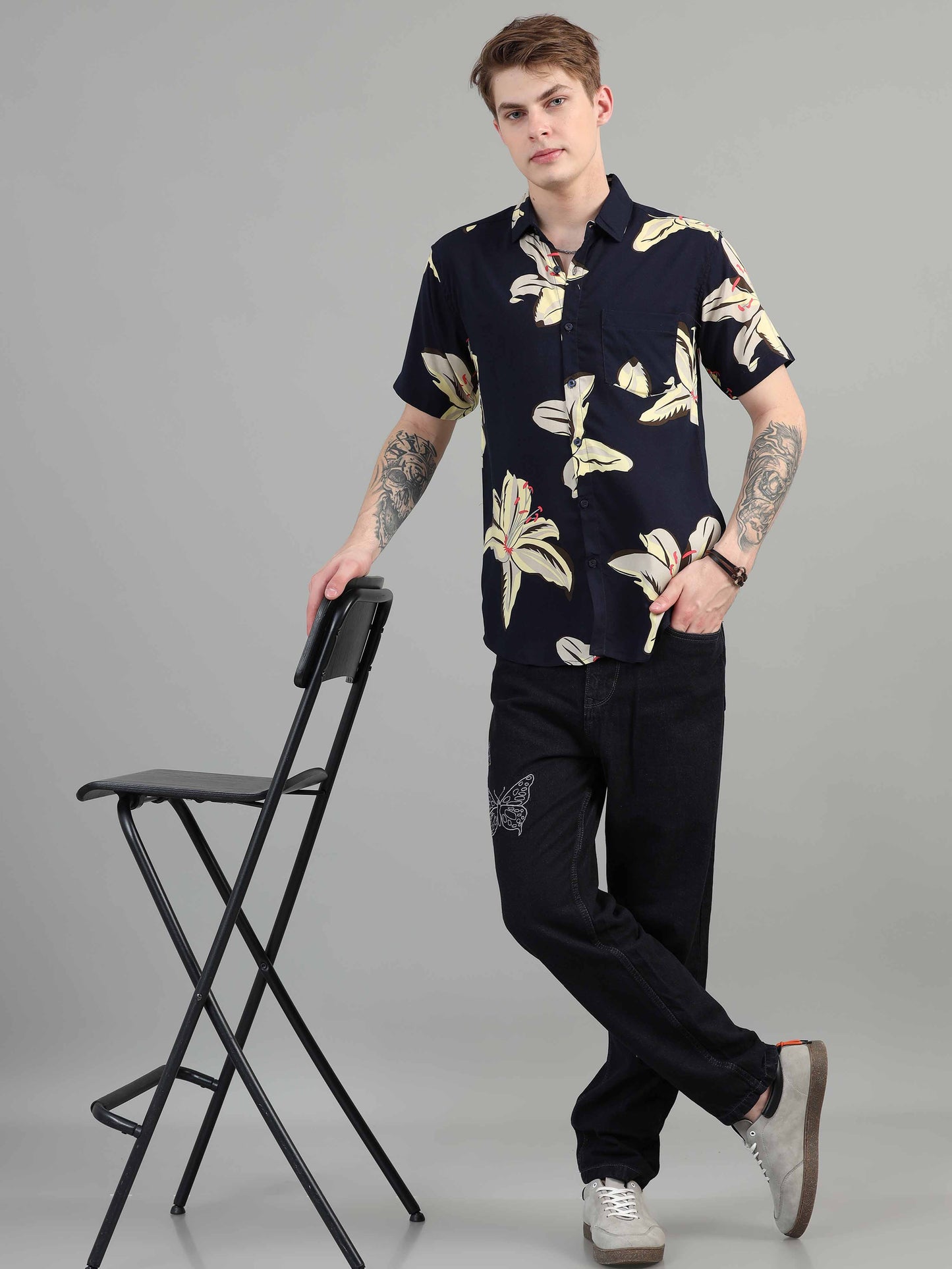 Floral Printed solid navy blue shirt Shirt for men