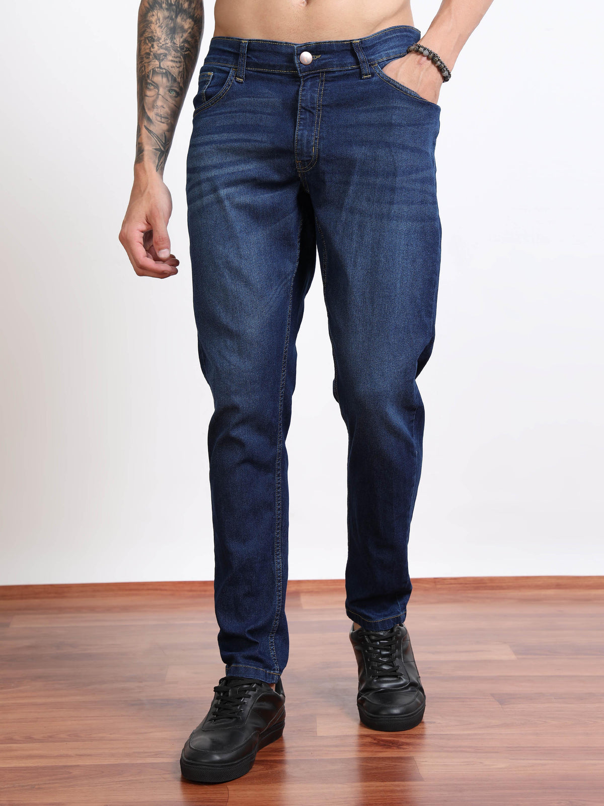 Men’s Slim Fit Blue Washed Jeans by Black Thread
