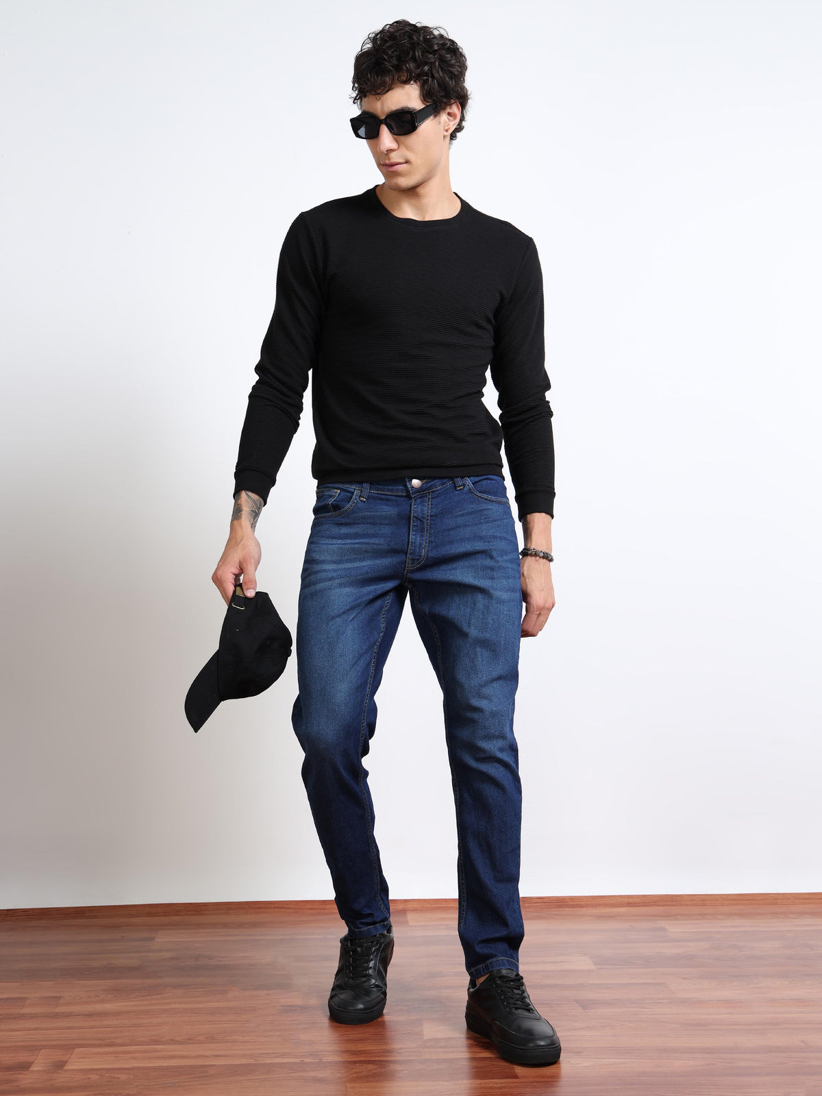 Men’s Slim Fit Blue Washed Jeans by Black Thread