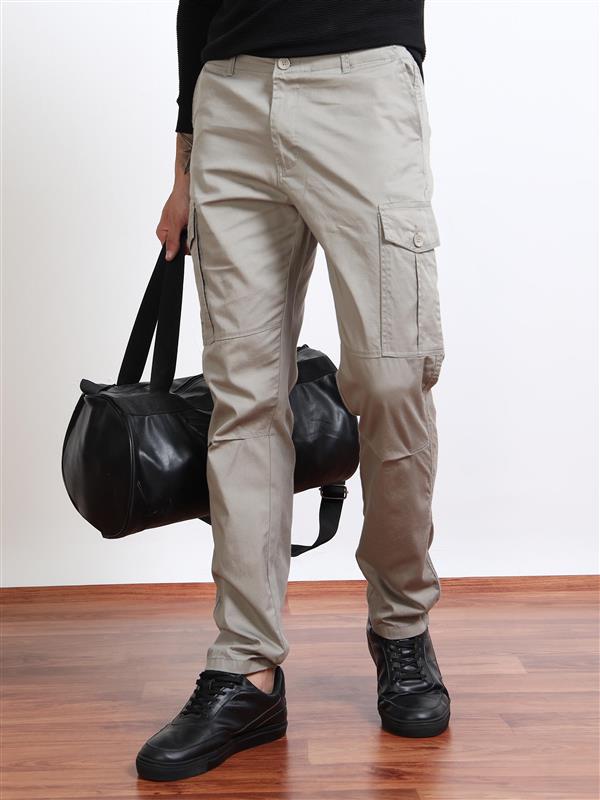 Men’s Slim Fit Beige Cargo Pants by Black Thread