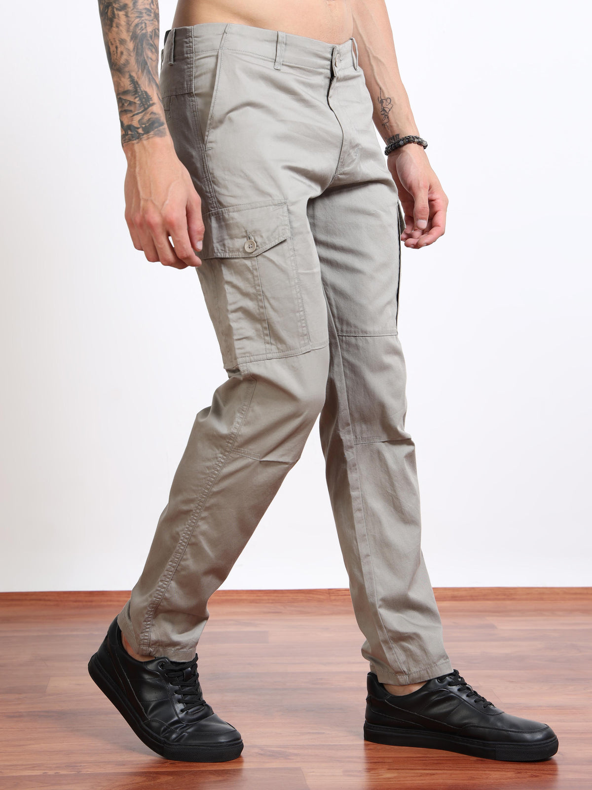 Men’s Slim Fit Beige Cargo Pants by Black Thread