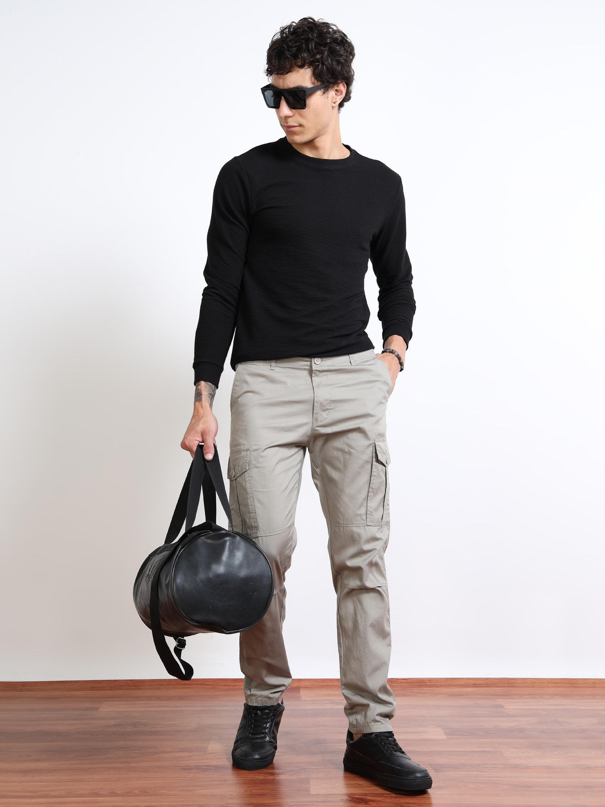 Men’s Slim Fit Beige Cargo Pants by Black Thread
