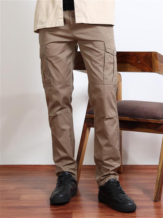 Men’s Straight Fit Brown Cargo Pants by Black Thread