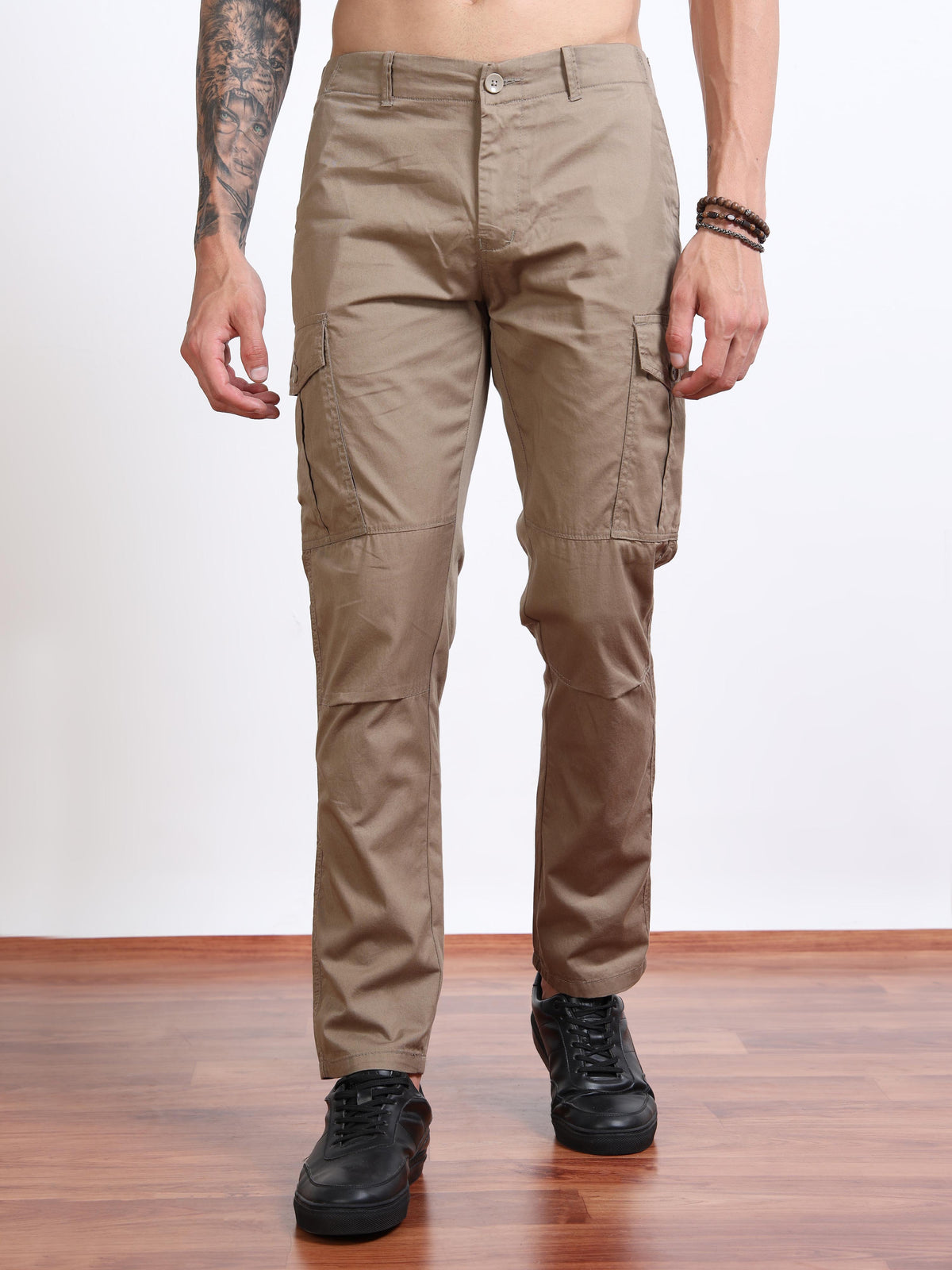 Men’s Straight Fit Brown Cargo Pants by Black Thread