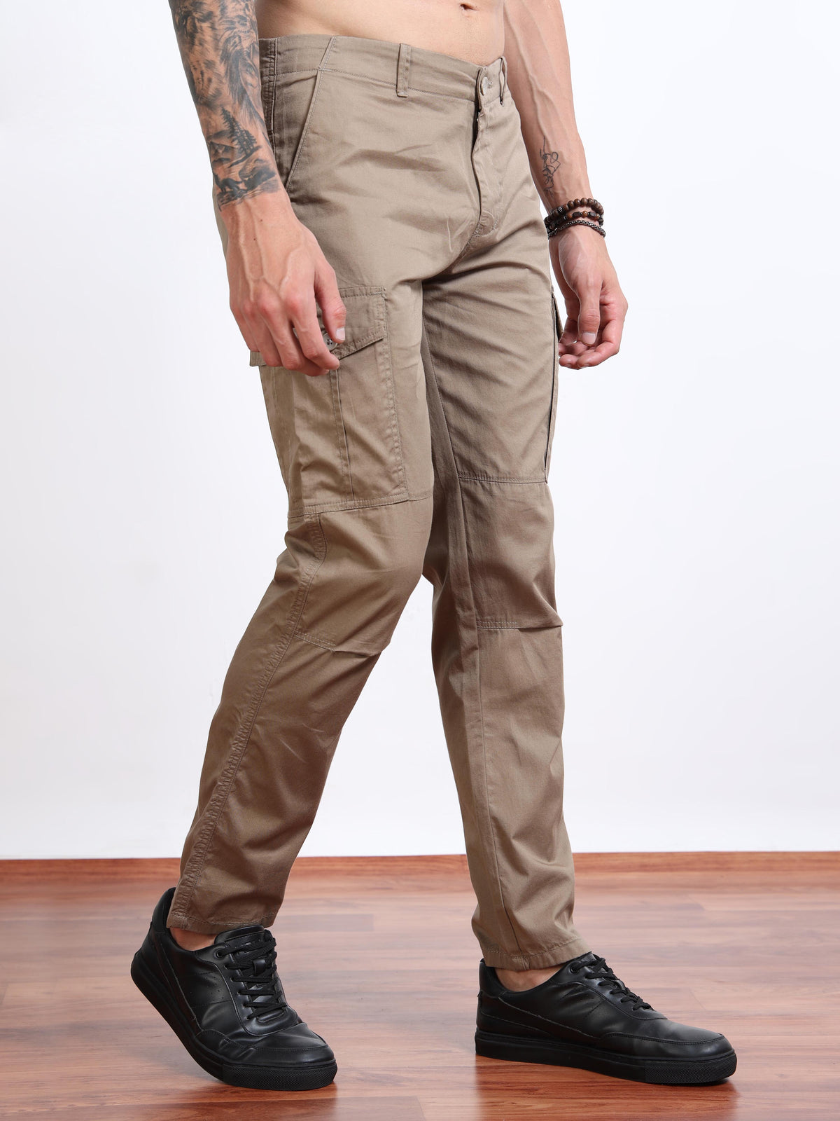 Men’s Straight Fit Brown Cargo Pants by Black Thread